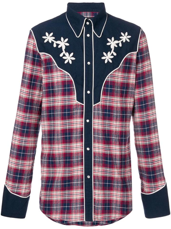 Dsquared2 Plaid Floral Embroidered Shirt - Blue