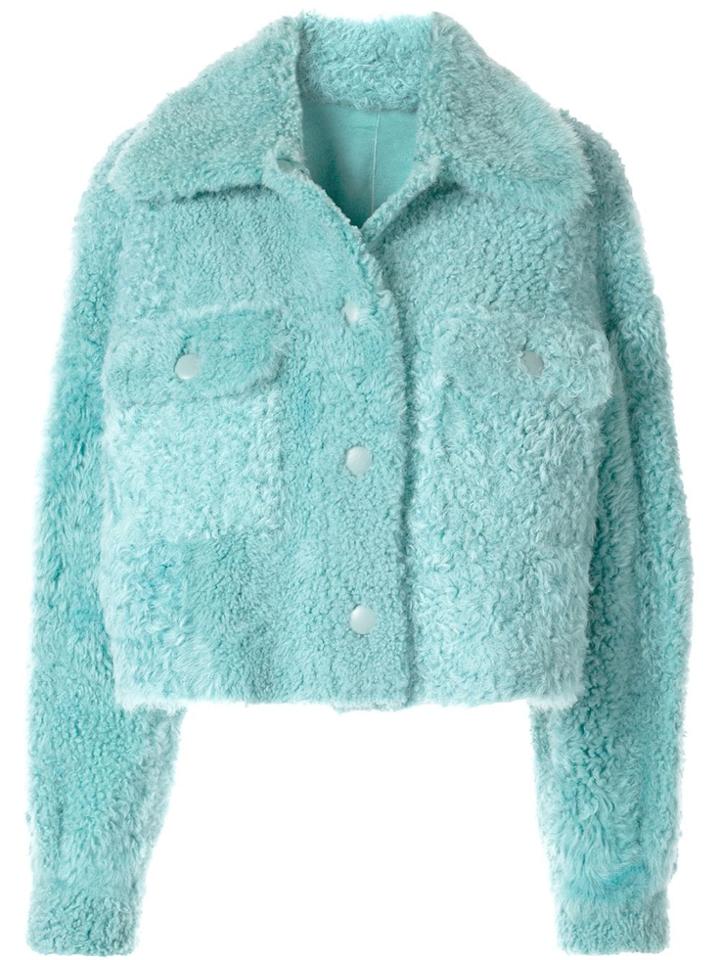 Drome Lacon Curly Shearling Bomber 2 Patch Pkt Btn Up - Blue