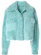 Drome Lacon Curly Shearling Bomber 2 Patch Pkt Btn Up - Blue