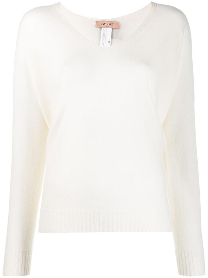 Twin-set Oversized V-neck Jumper - White