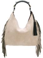 Santoni Fringed Shoulder Bag, Women's, Nude/neutrals, Suede