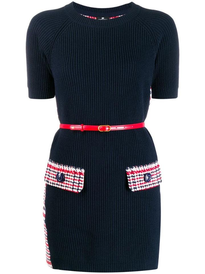 Elisabetta Franchi Belted Ribbed Knit Dress - Blue