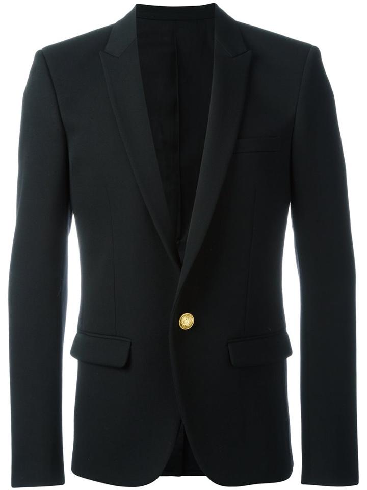 Balmain Single Button Blazer, Men's, Size: 48, Black, Cotton/cupro/wool
