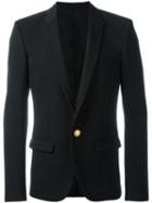 Balmain Single Button Blazer, Men's, Size: 48, Black, Cotton/cupro/wool