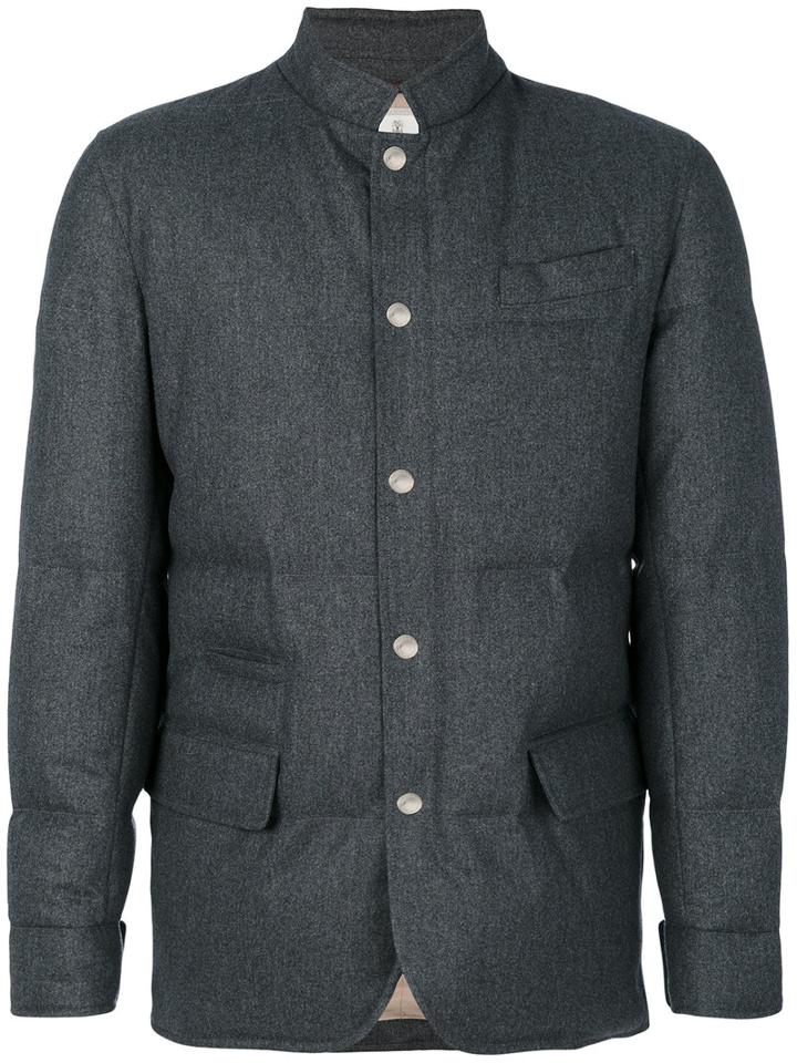 Brunello Cucinelli - Button Up Padded Jacket - Men - Silk/cotton/feather Down/wool - M, Grey, Silk/cotton/feather Down/wool