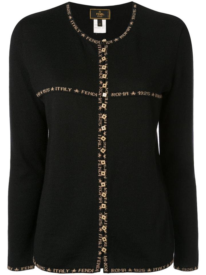 Fendi Pre-owned Logo Trim Cardigan - Black