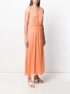 120% Lino Long Sleeveless Ruched Dress - Orange