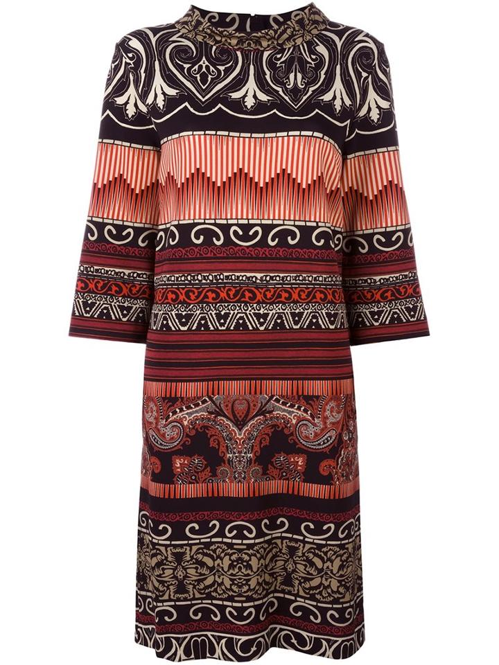 Etro Patterned Mid-length Dress, Women's, Size: 46, Black, Spandex/elastane/viscose