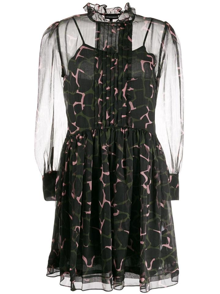 Emporio Armani Floaty Camouflage-print Dress - Black