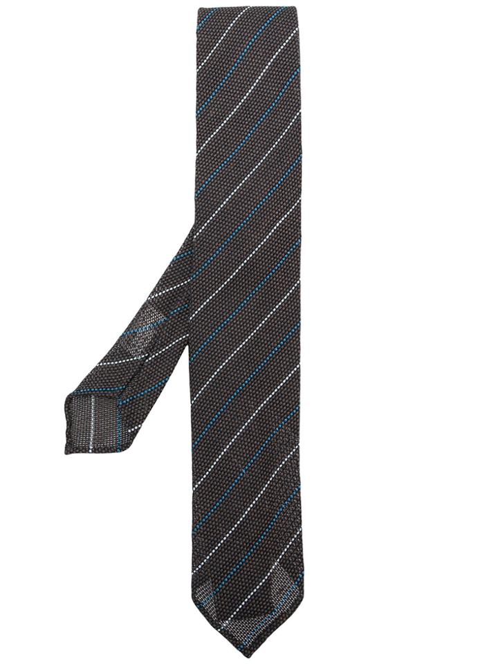 Lardini Stripe Embroidered Tie - Brown