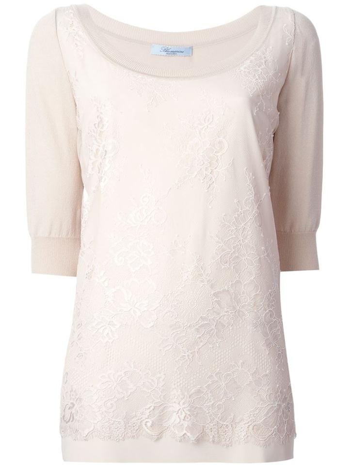 Blumarine Lace Detail Sweater, Women's, Size: 42, Nude/neutrals, Silk/polyamide/viscose