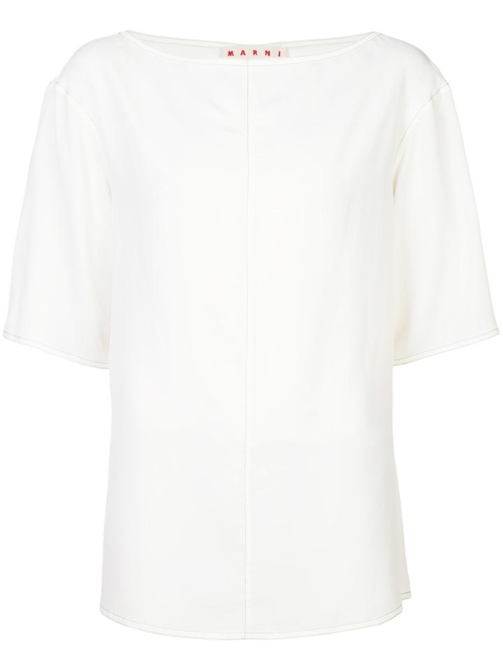 Marni Topstitch Slash Neck Blouse - White