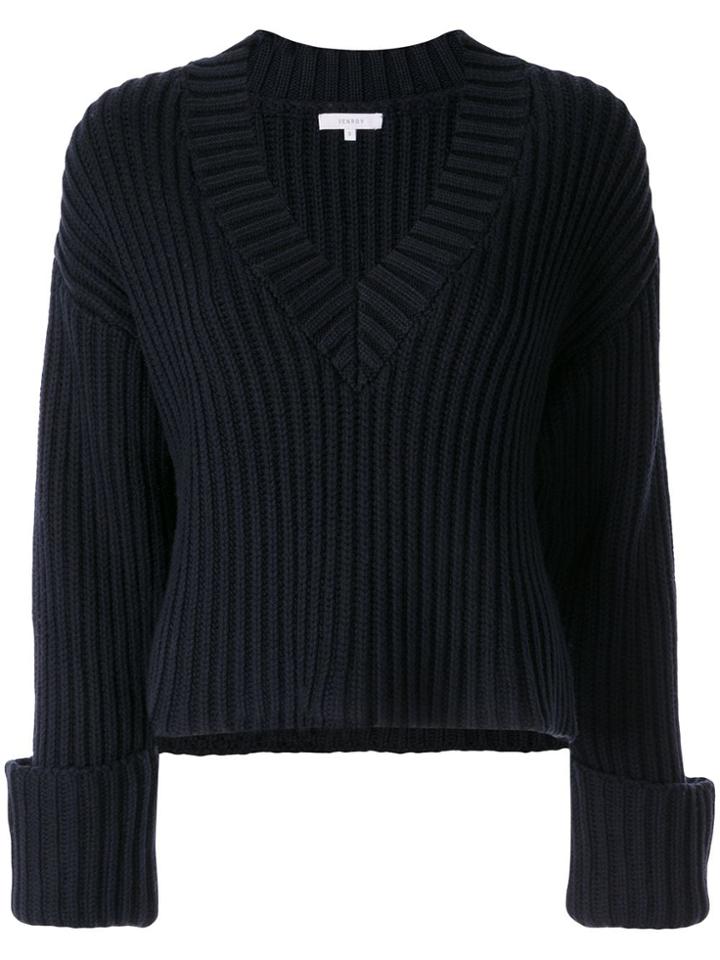 Venroy V-neck Ribbed Jumper - Blue