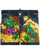 Dsquared2 Hawaiian Print Denim Shorts - Multicolour