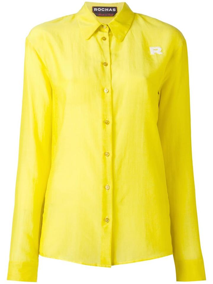 Rochas Semi-sheer Shirt, Women's, Size: 42, Yellow/orange, Cotton/silk