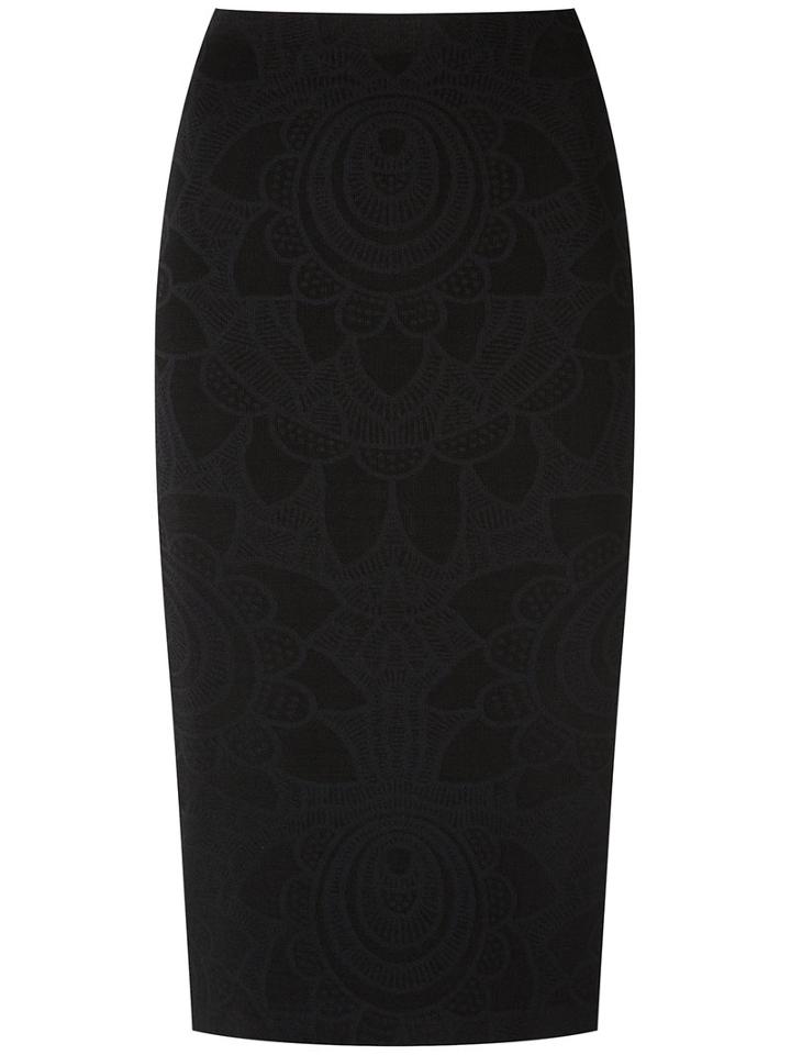 Martha Medeiros - Jacquard Midi Skirt - Women - Polyester/spandex/elastane/viscose - 36, Black, Polyester/spandex/elastane/viscose