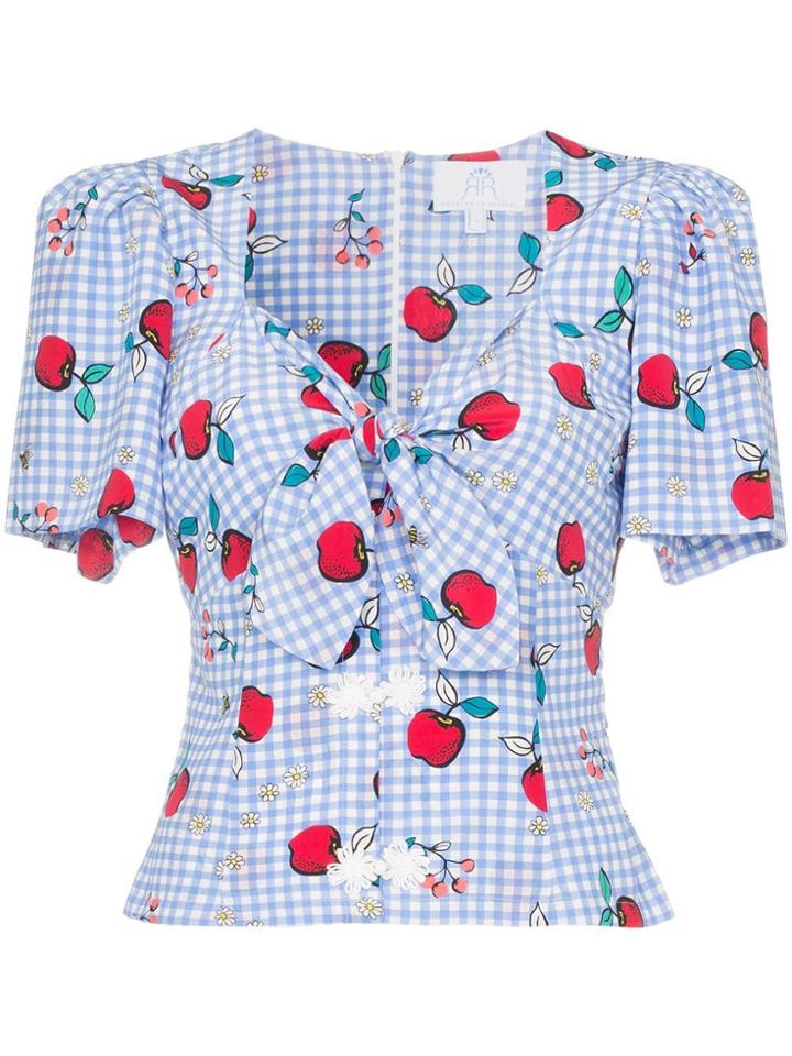 Rebecca De Ravenel Apple Print Tie Detail Blouse - Blue