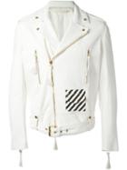 Off-white White Print Contrast Panel Biker Jacket