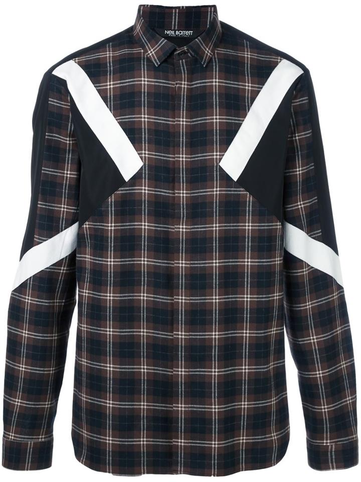 Neil Barrett Checked Patch Detail Shirt, Men's, Size: 39, Brown, Cotton