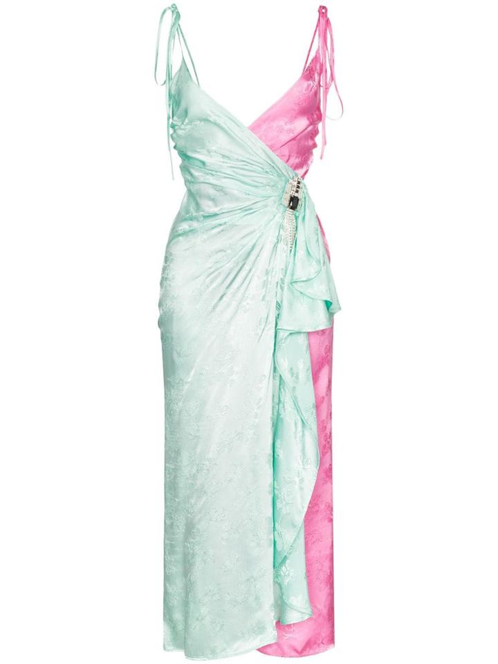 Attico Two-tone Jacquard Wrap-around Slip Dress - Green