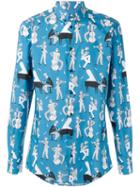 Dolce & Gabbana Jazz Musicians Print Shirt, Men's, Size: 40, Blue, Cotton