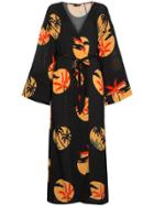 Onia Meika Palm Print Belted Maxi Dress - Black