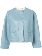 Marni - Collarless Cropped Jacket - Women - Lamb Skin - 36, Blue, Lamb Skin