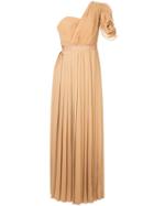 Self-portrait Pleated Evening Dress - Neutrals