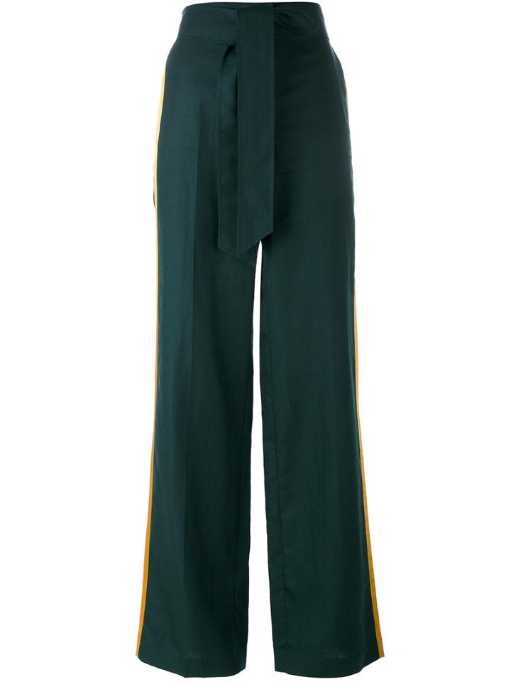 Paul Smith - Stripe Detail Palazzo Pants - Women - Silk/linen/flax/virgin Wool - 40, Green, Silk/linen/flax/virgin Wool