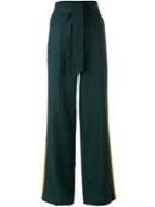 Paul Smith - Stripe Detail Palazzo Pants - Women - Silk/linen/flax/virgin Wool - 40, Green, Silk/linen/flax/virgin Wool