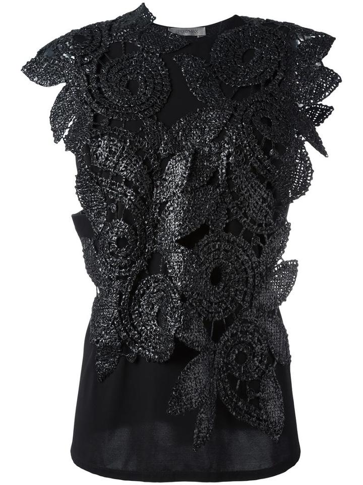 Sportmax Embellished Metallic Flower Blouse, Women's, Size: Medium, Black, Viscose/spandex/elastane/cotton/polyester