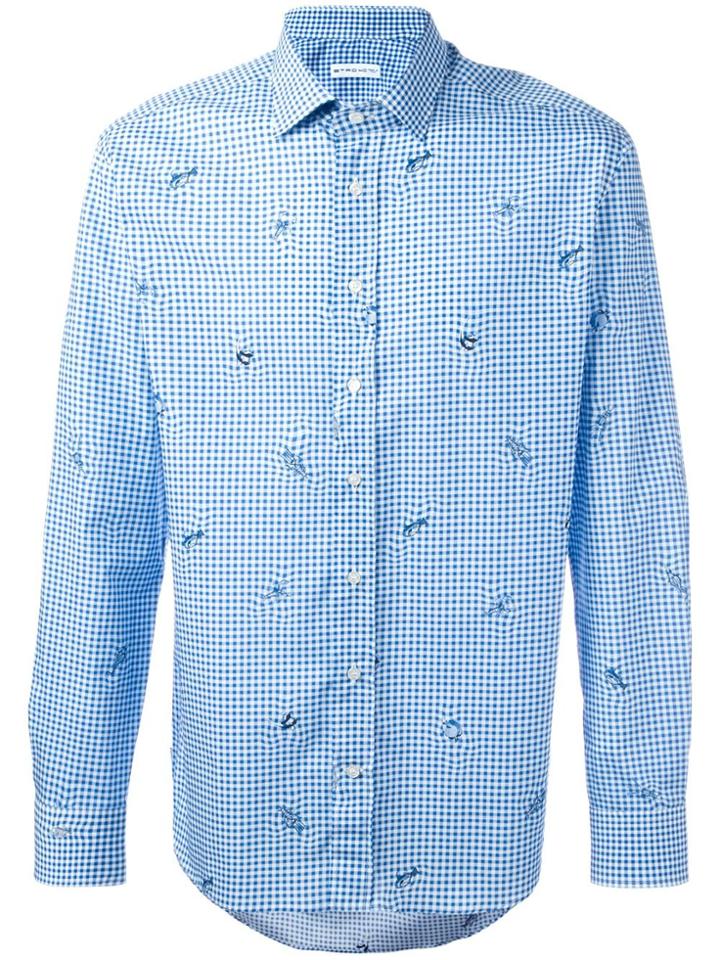 Etro Fish Print Checked Shirt - Blue