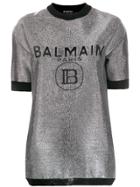 Balmain Logo Print Metallic T-shirt - Silver