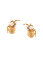 Oscar De La Renta Runway Pearl Pinecone Earrings - Gold