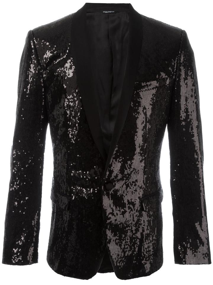 Dolce & Gabbana Sequinned Blazer, Men's, Size: 48, Black, Silk/polyester/virgin Wool/spandex/elastane