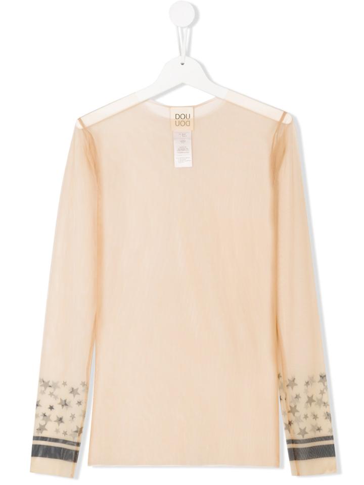 Douuod Kids Stars Print Sheer Blouse - Nude & Neutrals