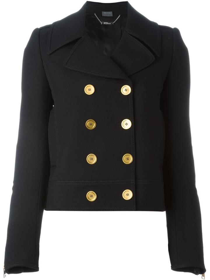 Alexander Mcqueen Double Breasted Peacoat, Women's, Size: 42, Black, Silk/cupro/virgin Wool