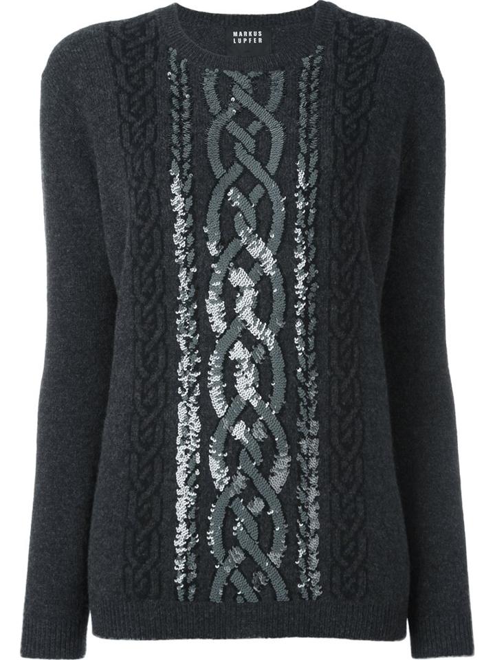 Markus Lupfer Sequined Cable Jumper, Women's, Size: Xs, Grey, Polyester/wool