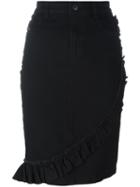 Diesel Ruffled Detail Denim Skirt, Women's, Size: 26, Black, Cotton/spandex/elastane