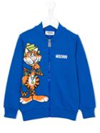 Moschino Kids Tiger Print Zip Sweatshirt, Size: 6 Yrs, Blue