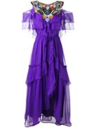 Alberta Ferretti - Cut-out Shoulders Ruffled Dress - Women - Silk - 40, Pink/purple, Silk