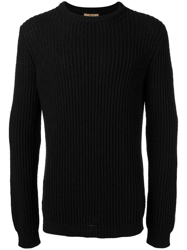 Nuur Ribbed Trim Jumper, Men's, Size: 48, Black, Cotton/nylon