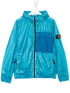 Stone Island Junior Teen Hooded Zipped Rain Jacket - Blue