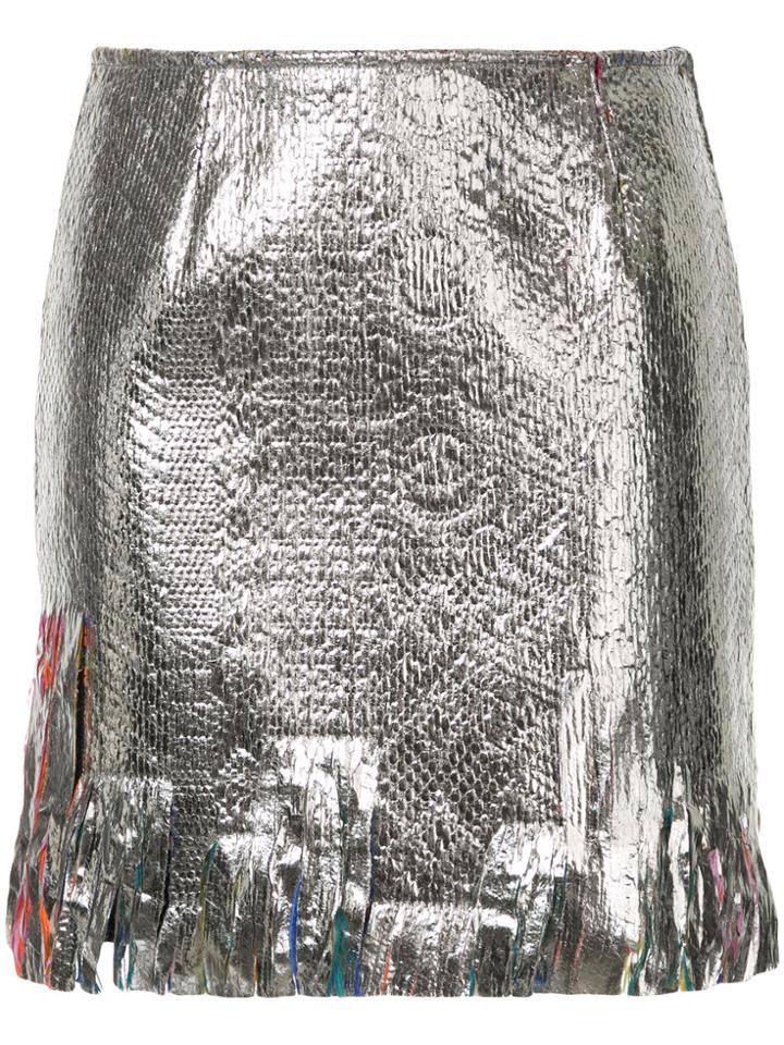 Goen.j Metallic Foil-plated Frayed Mini Skirt