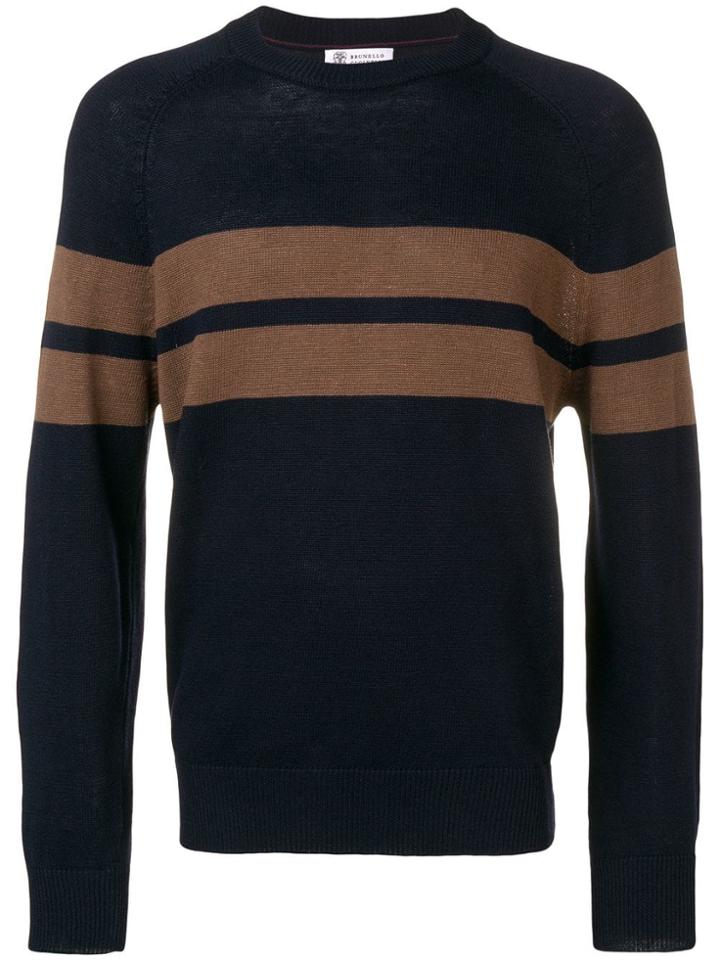 Brunello Cucinelli Contrast Stripe Jumper - Blue