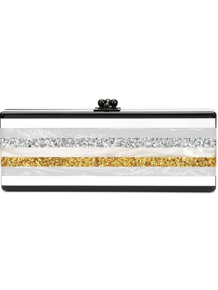 Edie Parker Flavia Striped Clutch, Women's, Black, Acrylic