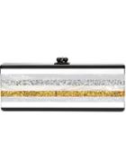 Edie Parker Flavia Striped Clutch, Women's, Black, Acrylic