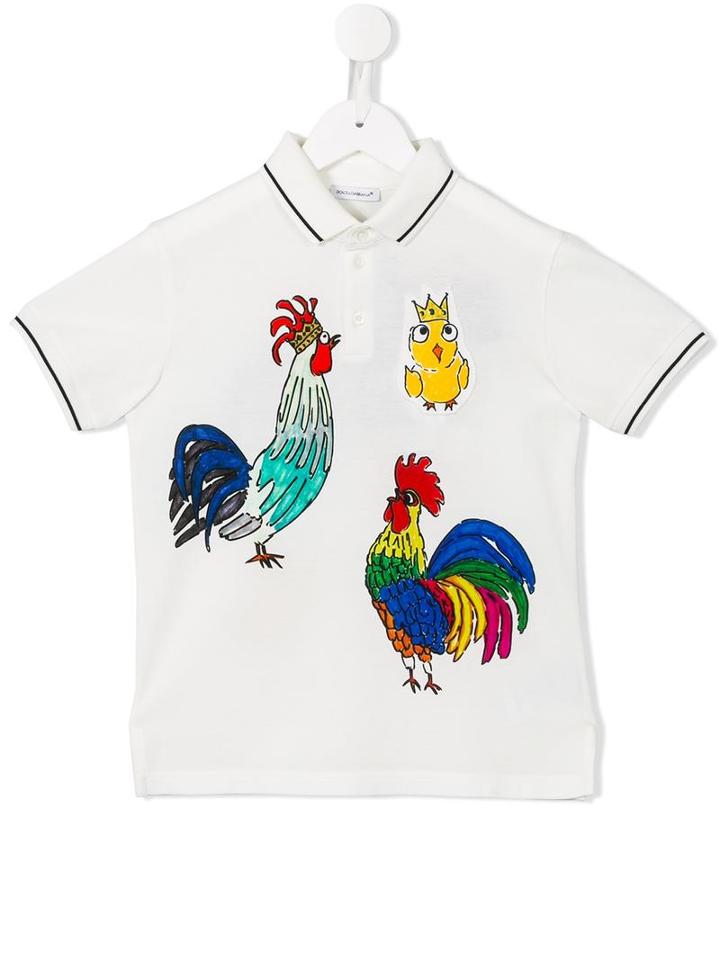 Dolce & Gabbana Kids Rooster Print Polo Shirt, Boy's, Size: 6 Yrs, White