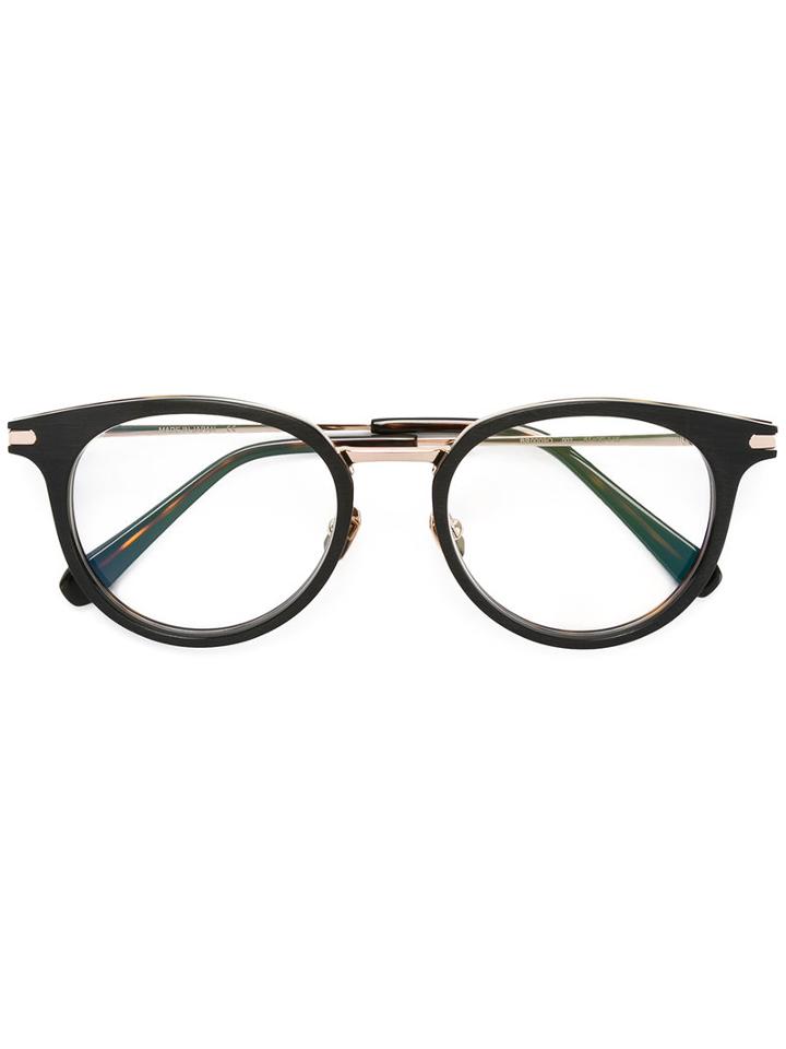 Brioni Metallic Round Frame Glasses, Black, Acetate/titanium