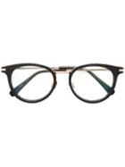 Brioni Metallic Round Frame Glasses, Black, Acetate/titanium